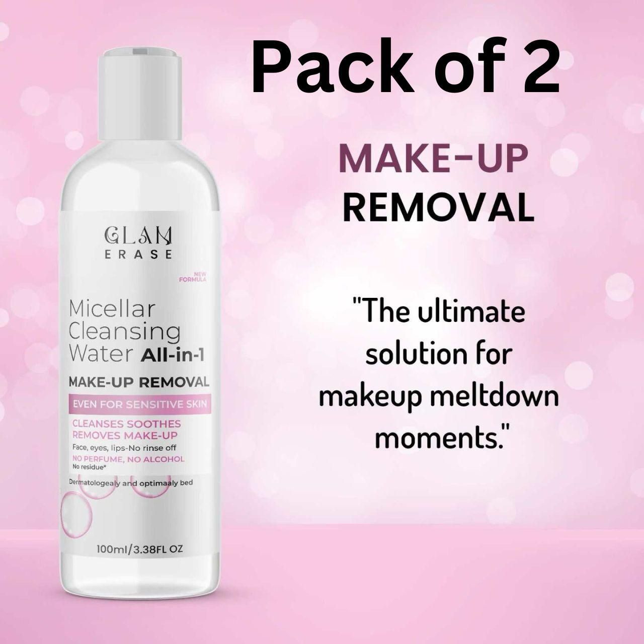 Glam Erase  Remover for Water-Proof & Long Lasting Makeup| Mild & Residue Free| Non-greasy | Smoothens Skin - 100mL